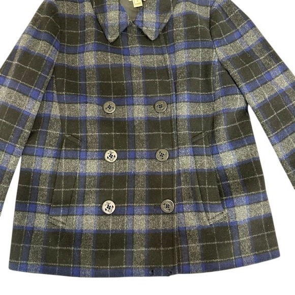 J.Crew Plaid Wool Blend Double Breasted Pea Coat Jacket Blue Gray Size 6 - Picture 7 of 16